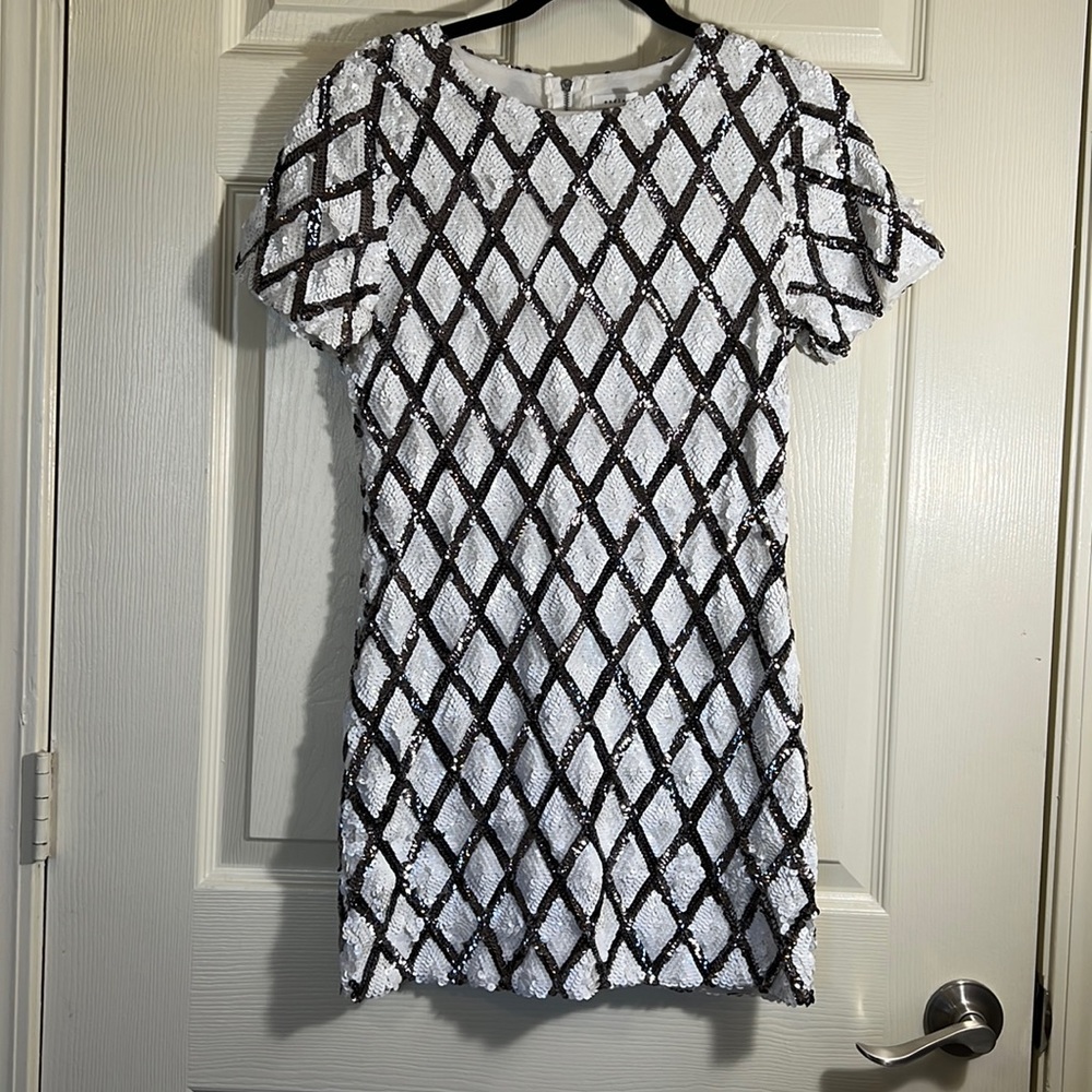 Silver and white sequin party dress
